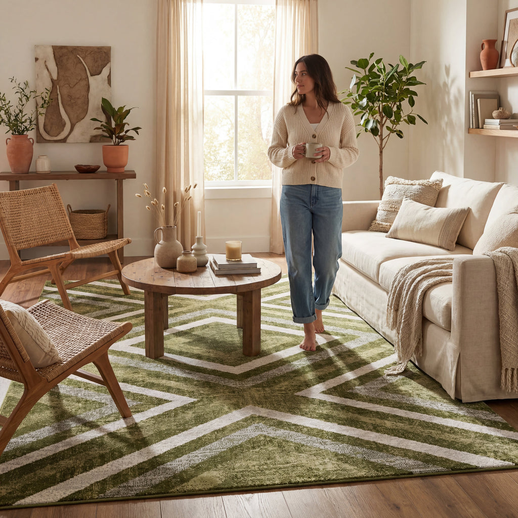 Reeba Washable Distressed Rug | Green