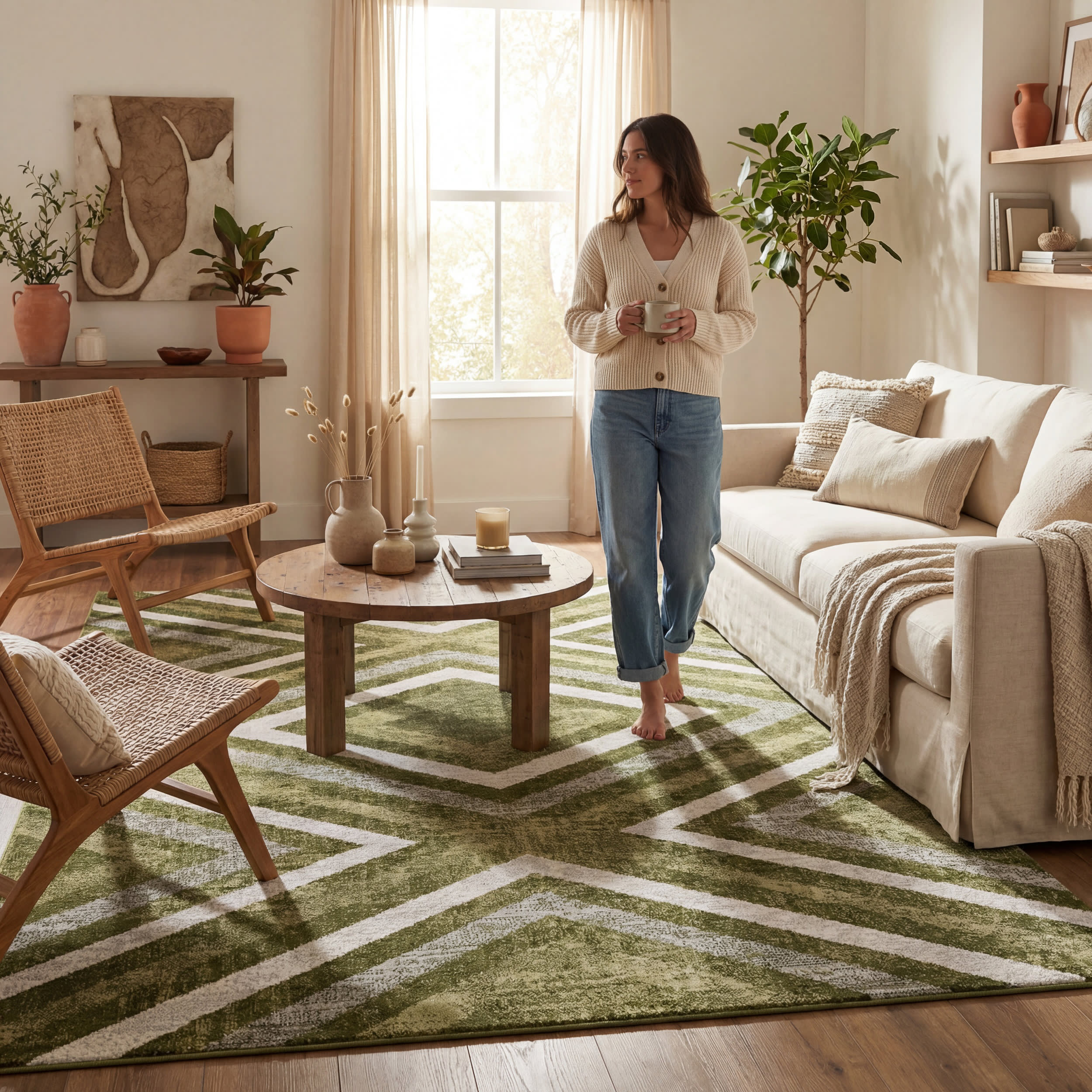 Reeba Washable Distressed Rug | Green