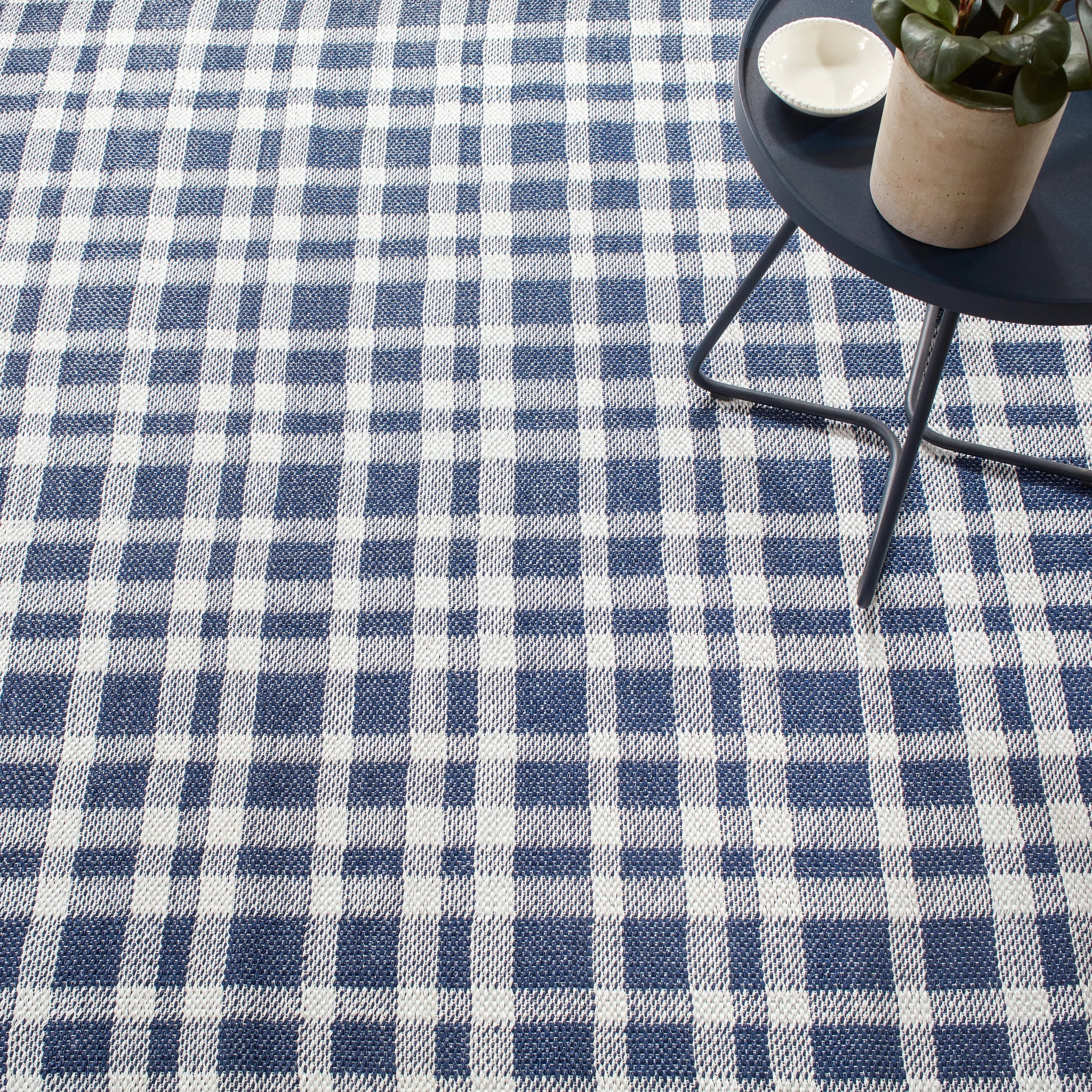 Tattersall Handwoven Indoor/Outdoor Rug | Navy