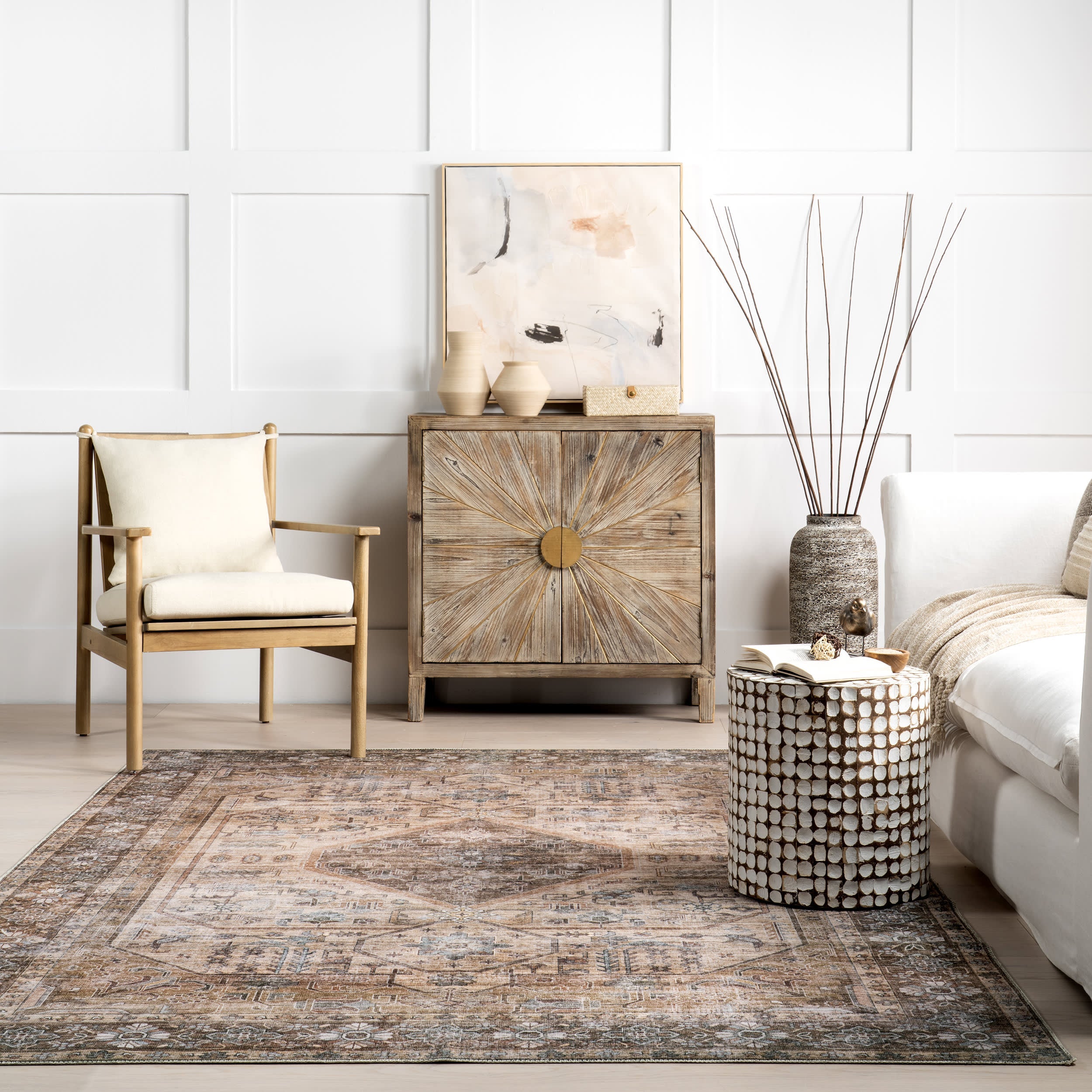 Zella Washable Vintage Rug | Light Brown