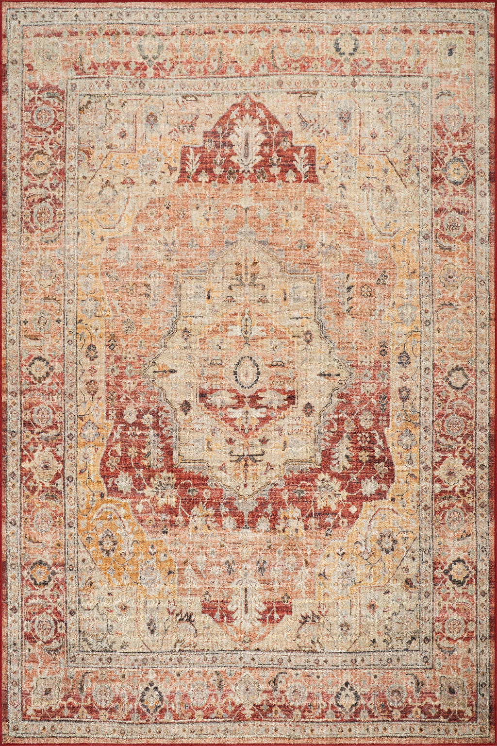 Elarin Traditional Medallion Washable Rug | Red