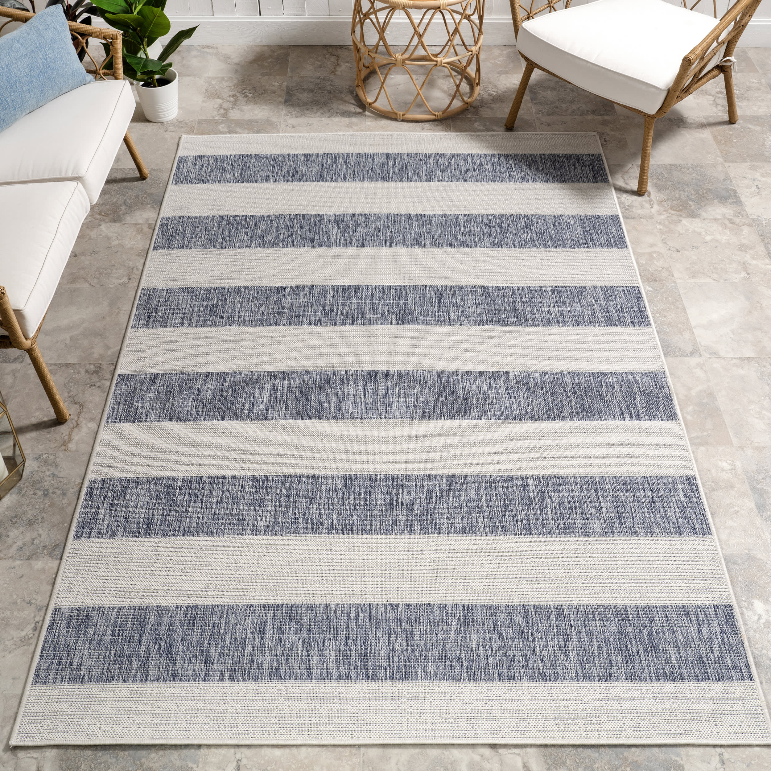 Ariah Wide Stripes Indoor/Outdoor Rug | Blue