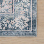 Kinice Traditional Floral Washable Rug | Dark Blue