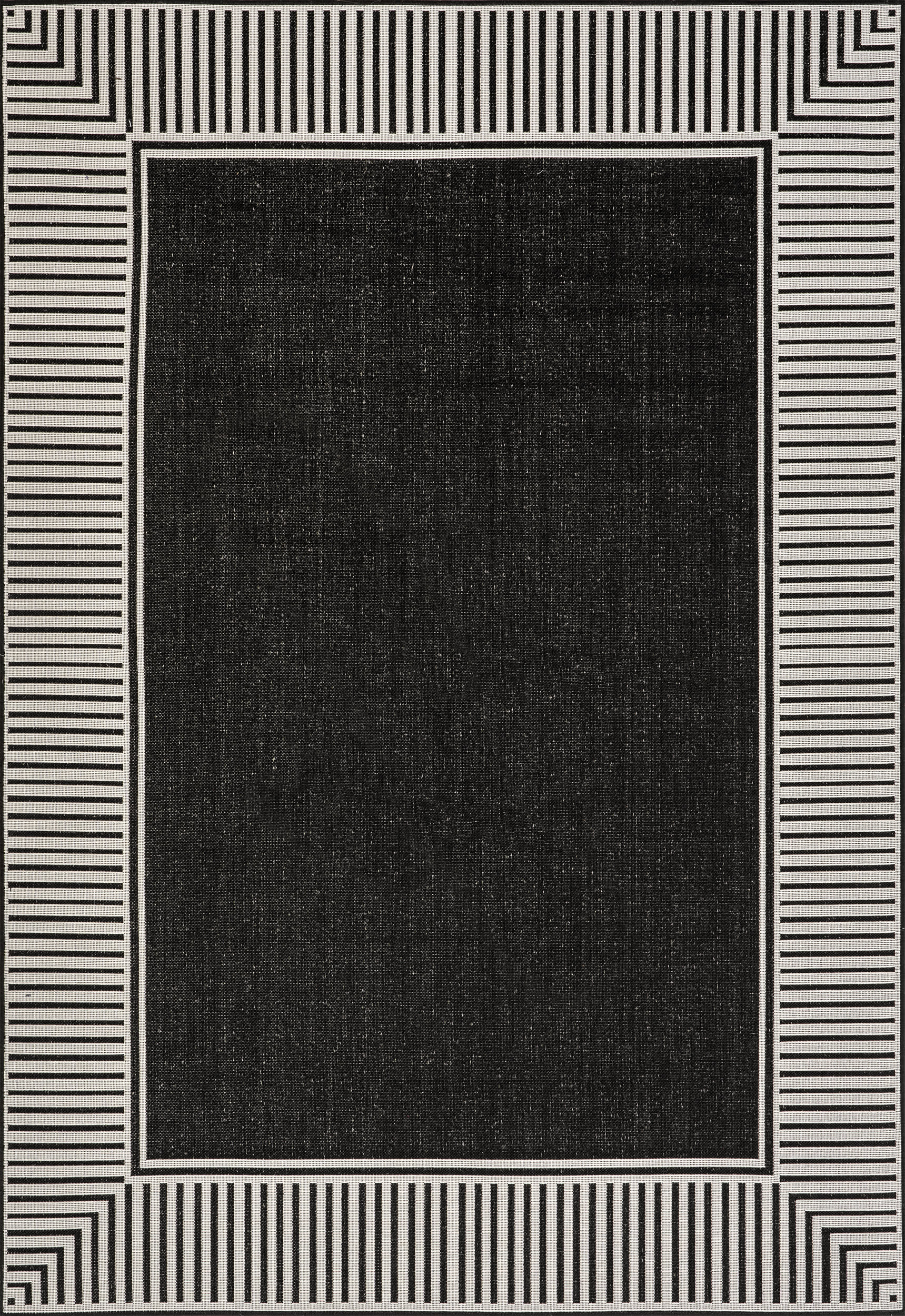 Striped Border Indoor/Outdoor Flatweave Rug | Black Main image
