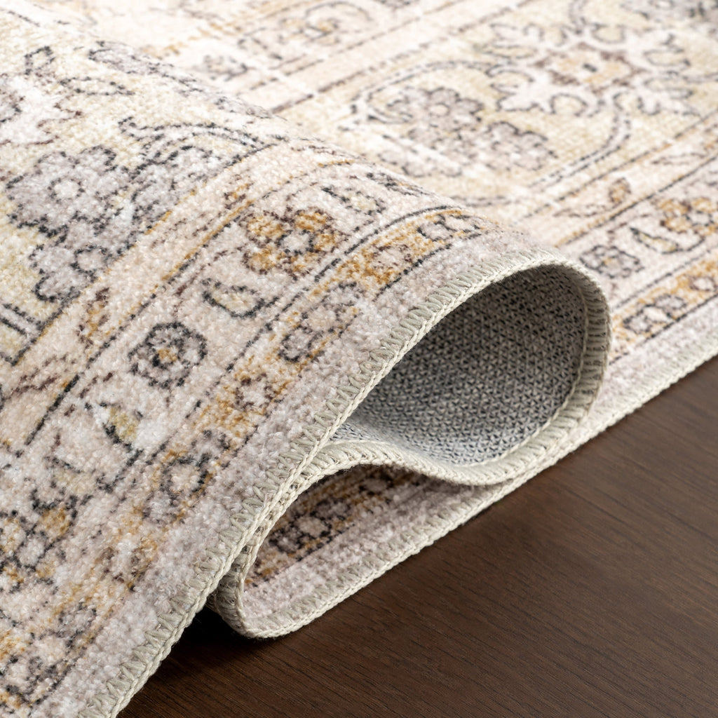 Meena Fading Garden Spill Proof Washable Rug | Beige