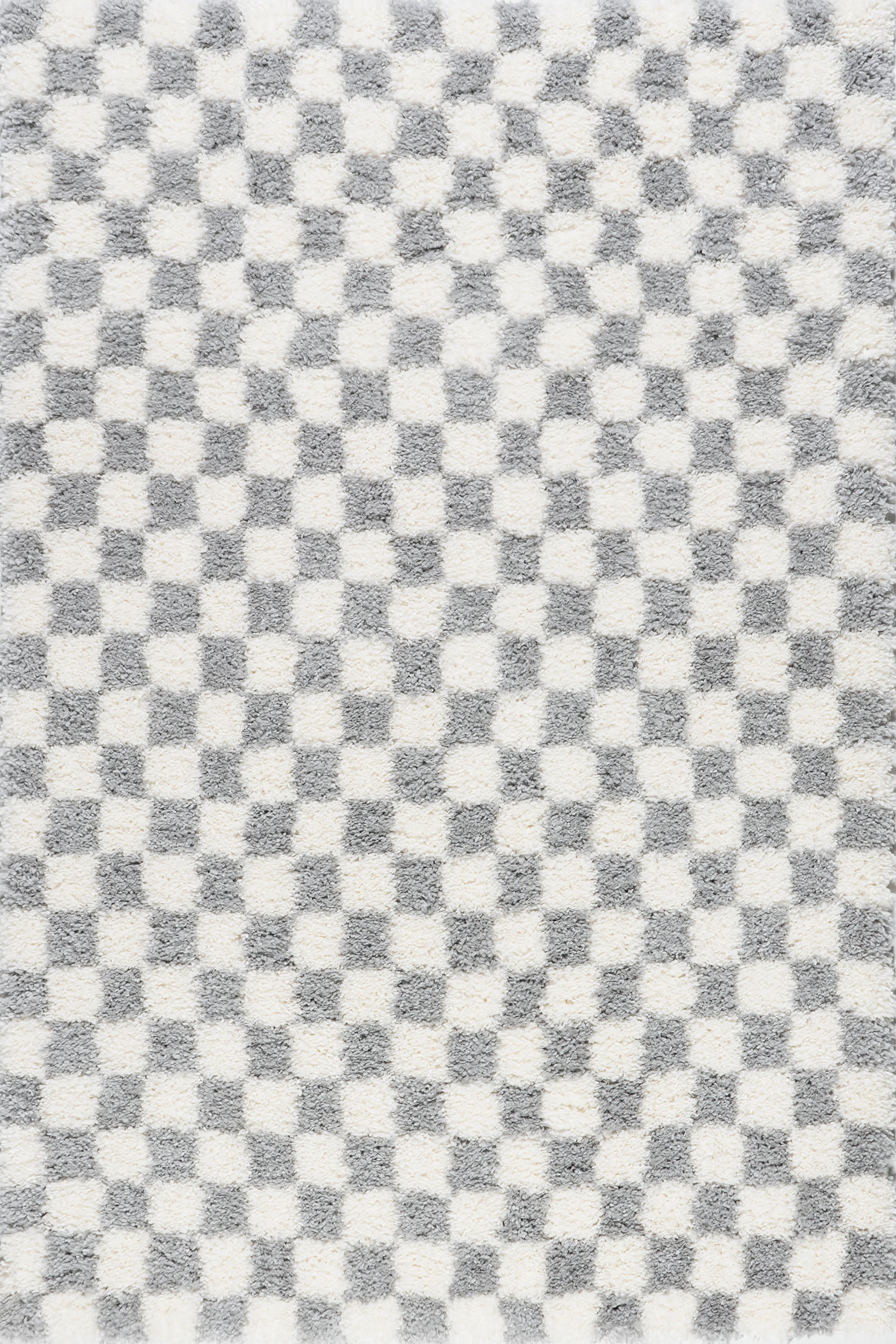 Bettie Retro Checkered Shag Rug | Light Grey Main image