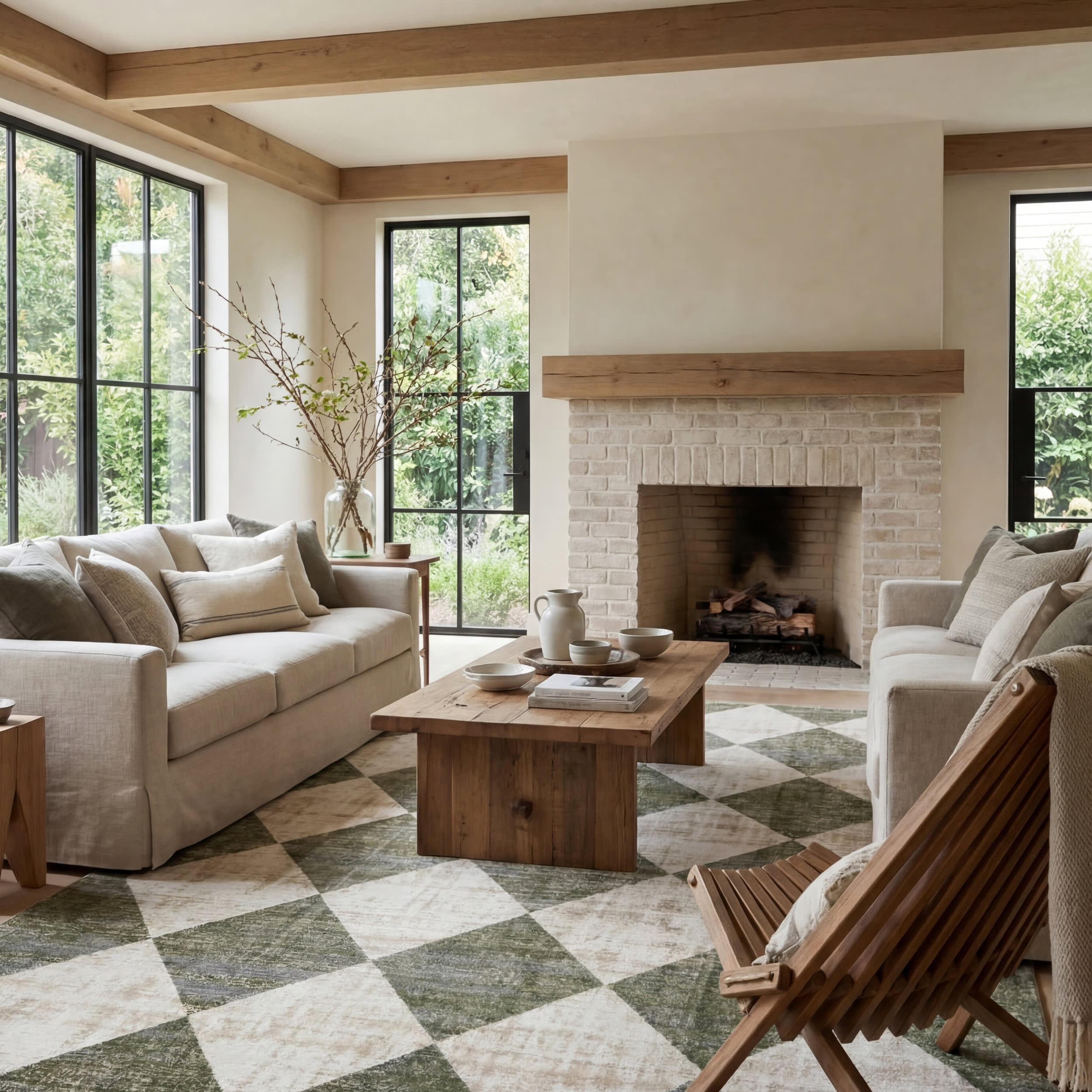 Vanni Checkered Fringed Rug | Green Image principale du produit