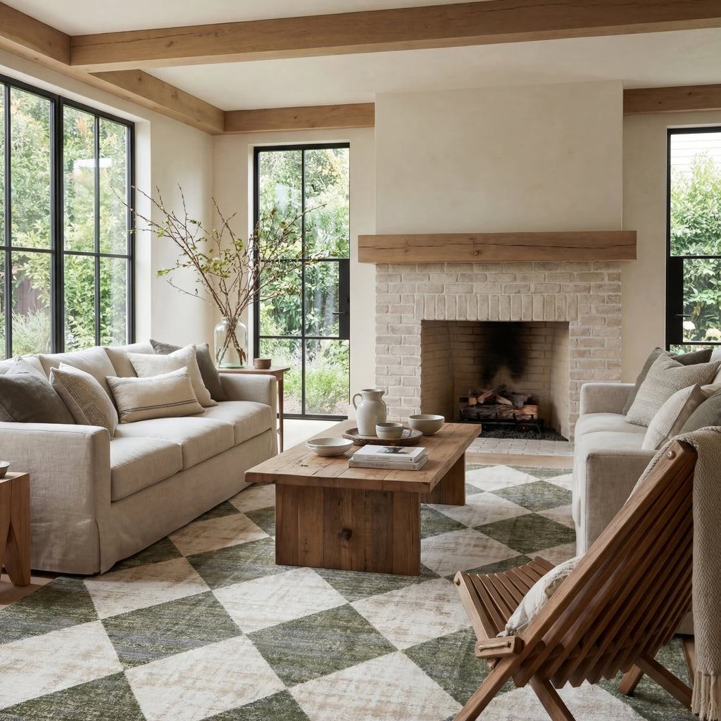 Vanni Checkered Fringed Rug | Green