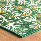 Winter Pinecones Machine Washable Rug | Green