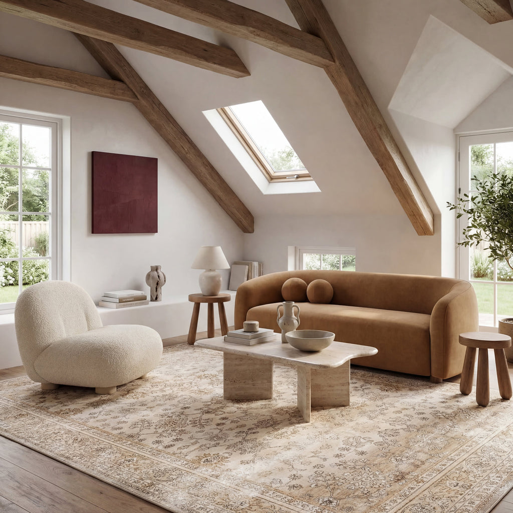 Meena Fading Garden Spill Proof Washable Rug | Beige