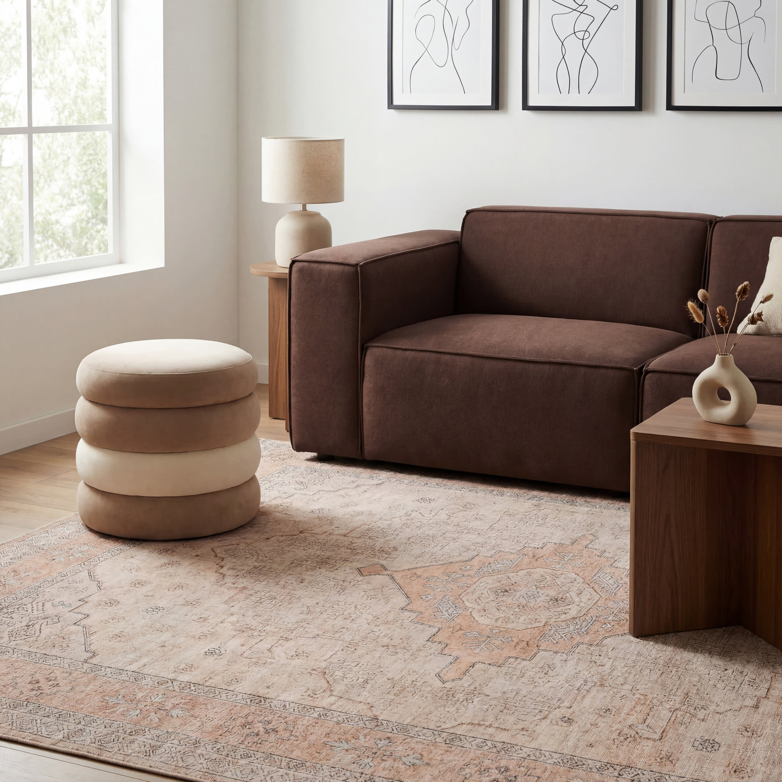 Kanna Oriental and Persian Washable Rug | Peach