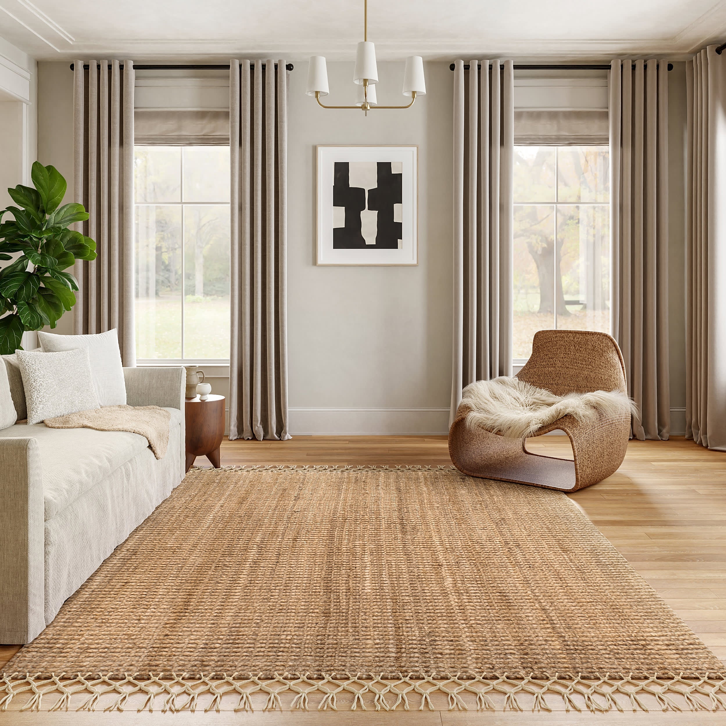 Hand Woven Jute with Wool Fringe Rug | Natural Secondary image