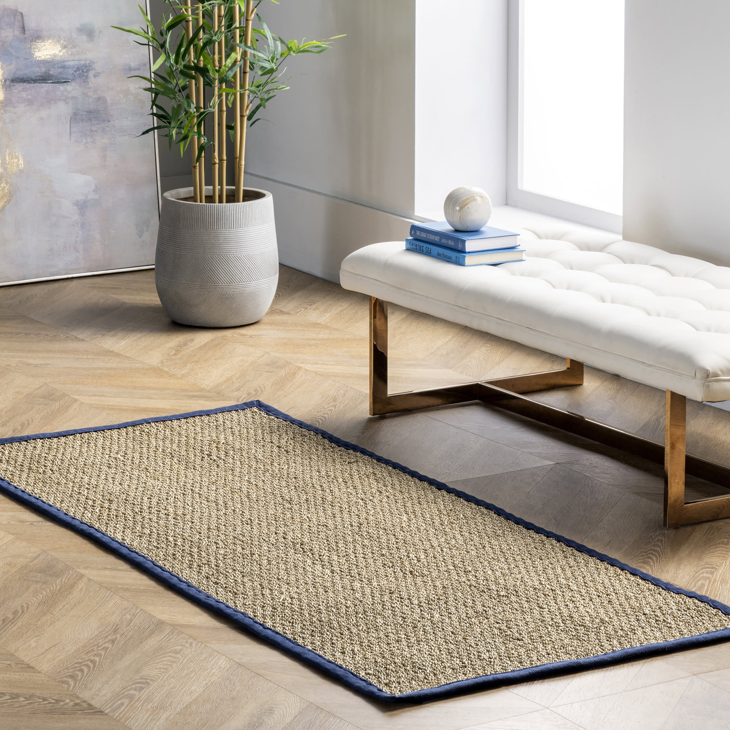 Seagrass with Border Rug | Navy Secondary image