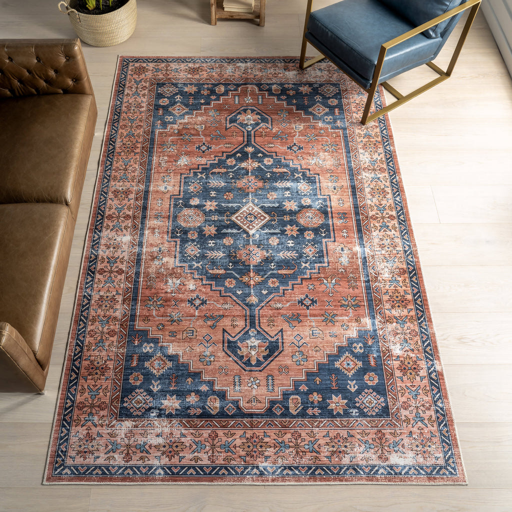 Daisy Spill Proof Washable Persian Rug | Brick
