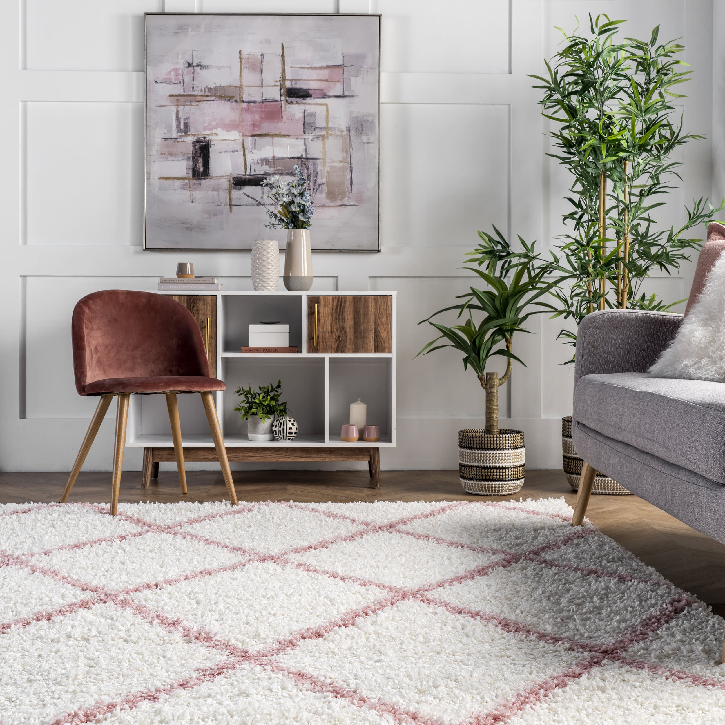 Easy Shag Lattice Rug | Pink