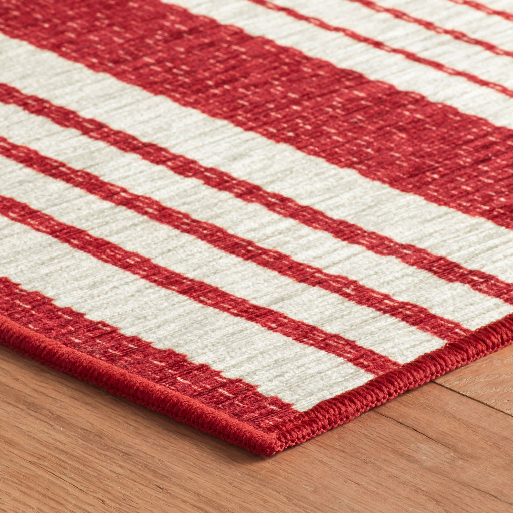 Abby Ticking Machine Washable Rug | Red