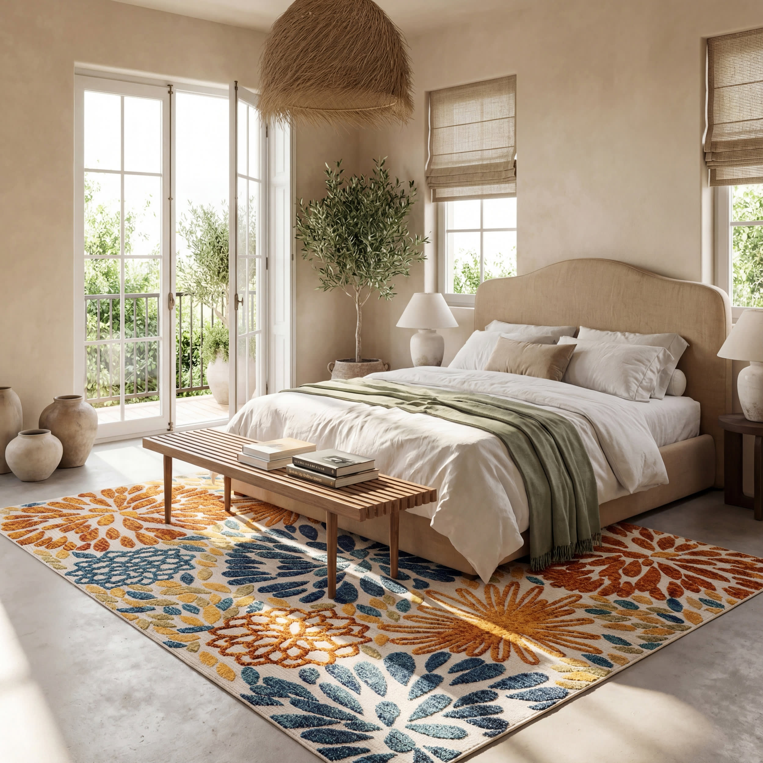 Floral Fireworks Indoor/Outdoor Rug | Blue