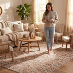 Sinikse Floral and Paisley Washable Rug | Peach