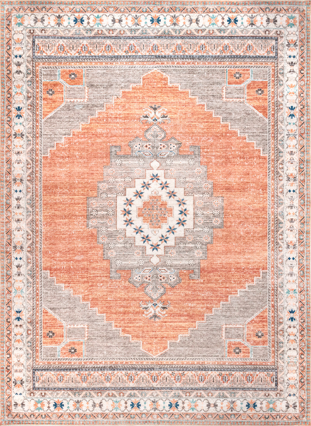 Stellar Medallion Washable Rug | Rust