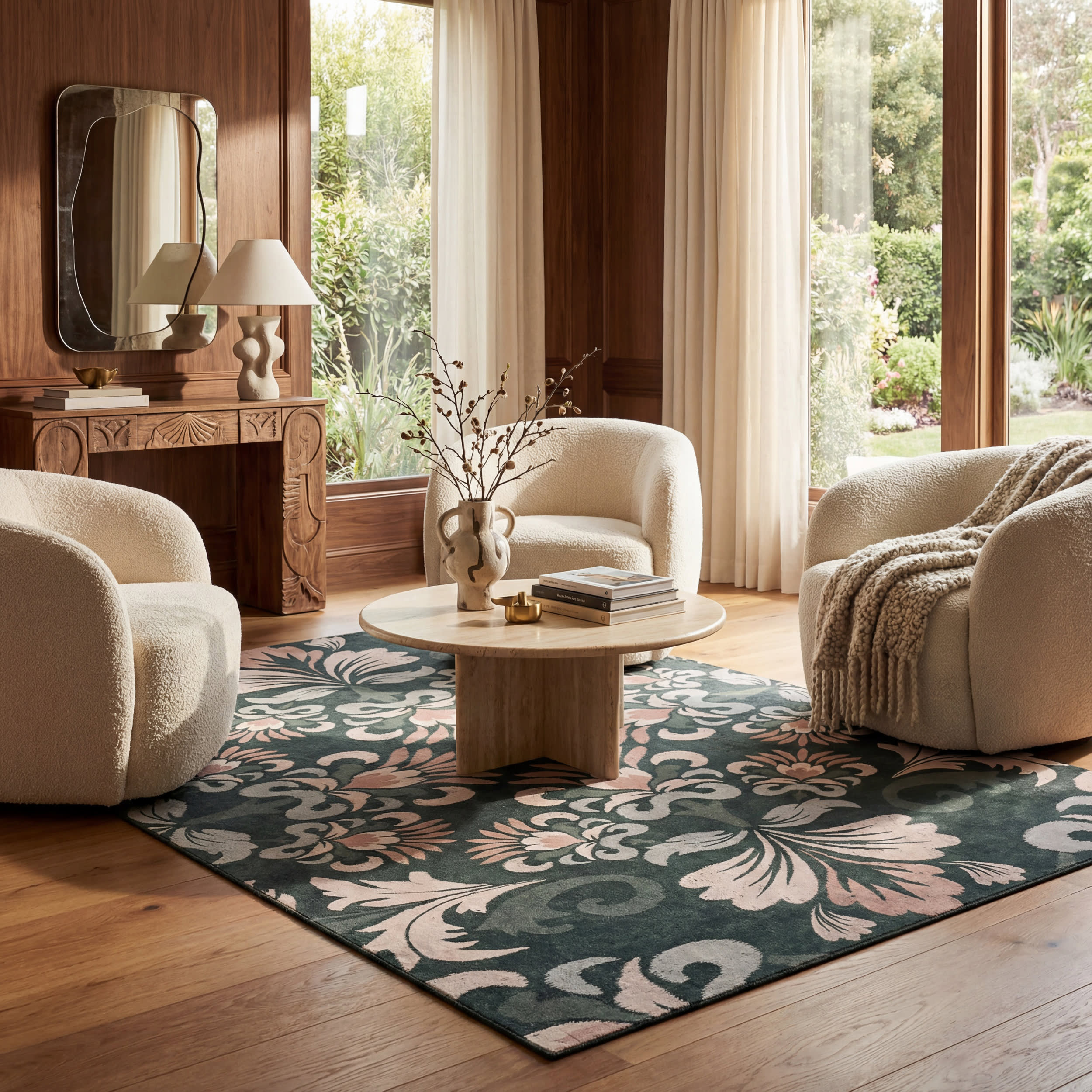 Fayna Floral Washable Rug | Green Image principale du produit