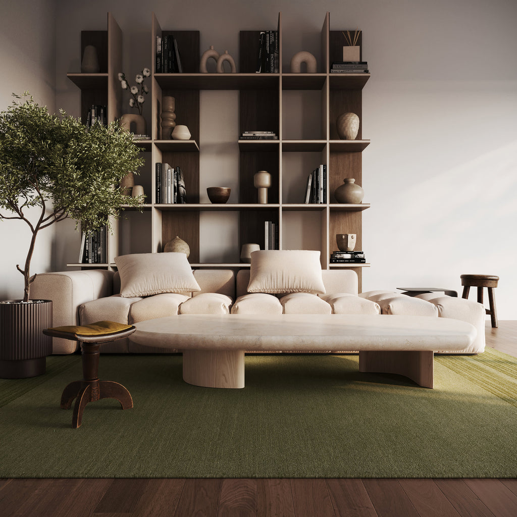 Cotina Modern Bordered Handmade Wool Rug | Green