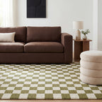 Calina Modern Checkered Indoor Wool Rug | Green