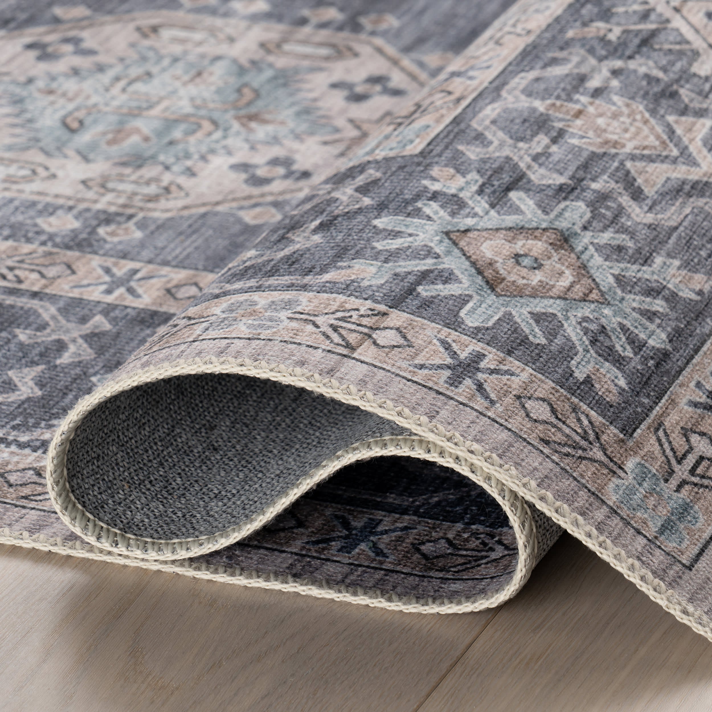 Francesca Timeworn Charm Spill Proof Washable Rug | Blue