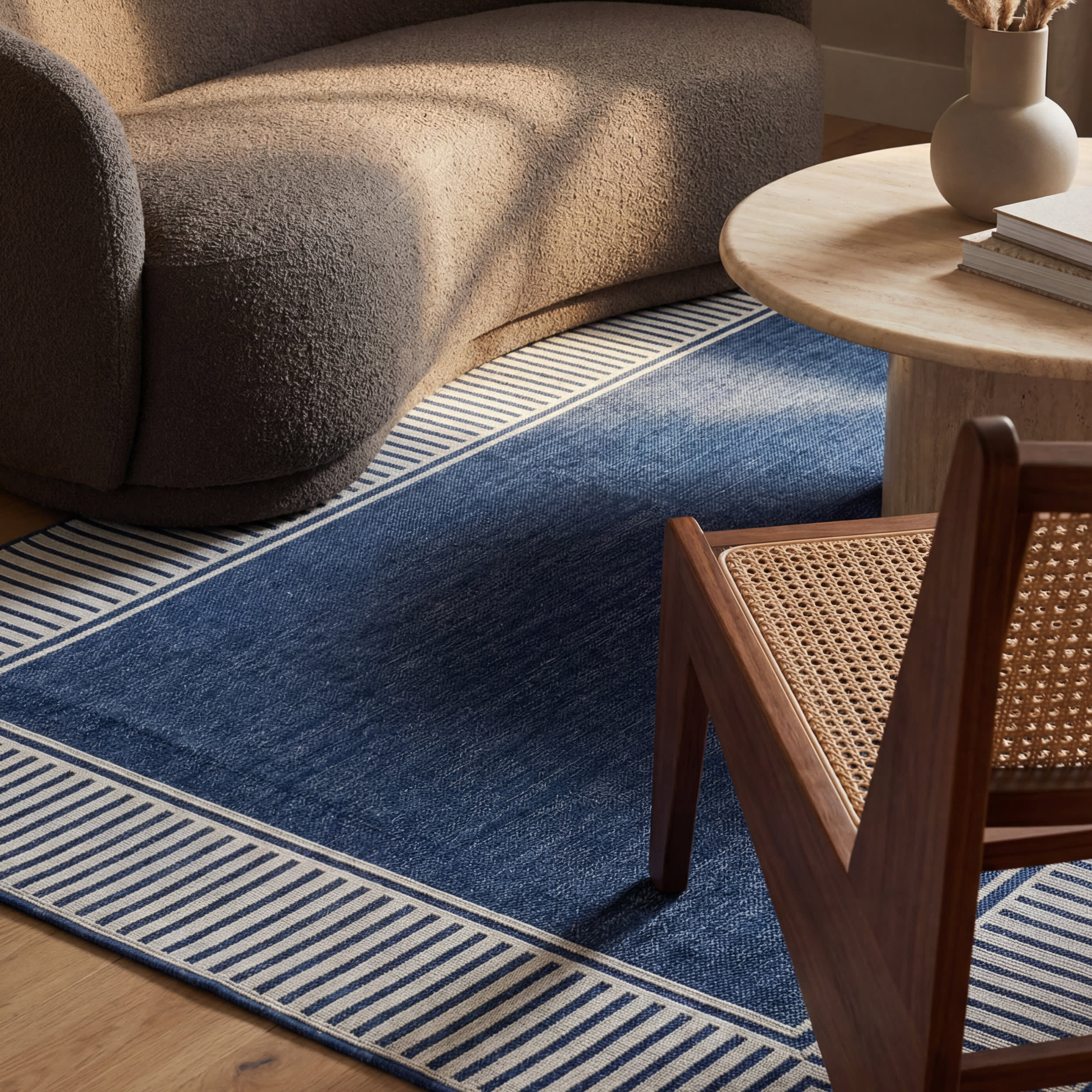 Striped Border Indoor/Outdoor Flatweave Rug | Navy
