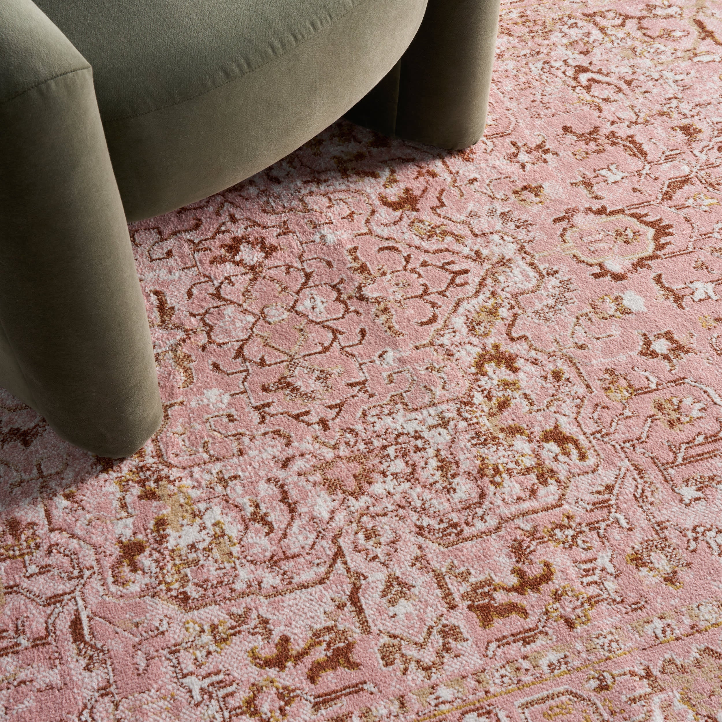 Lianna Washable Vines Rug | Pink