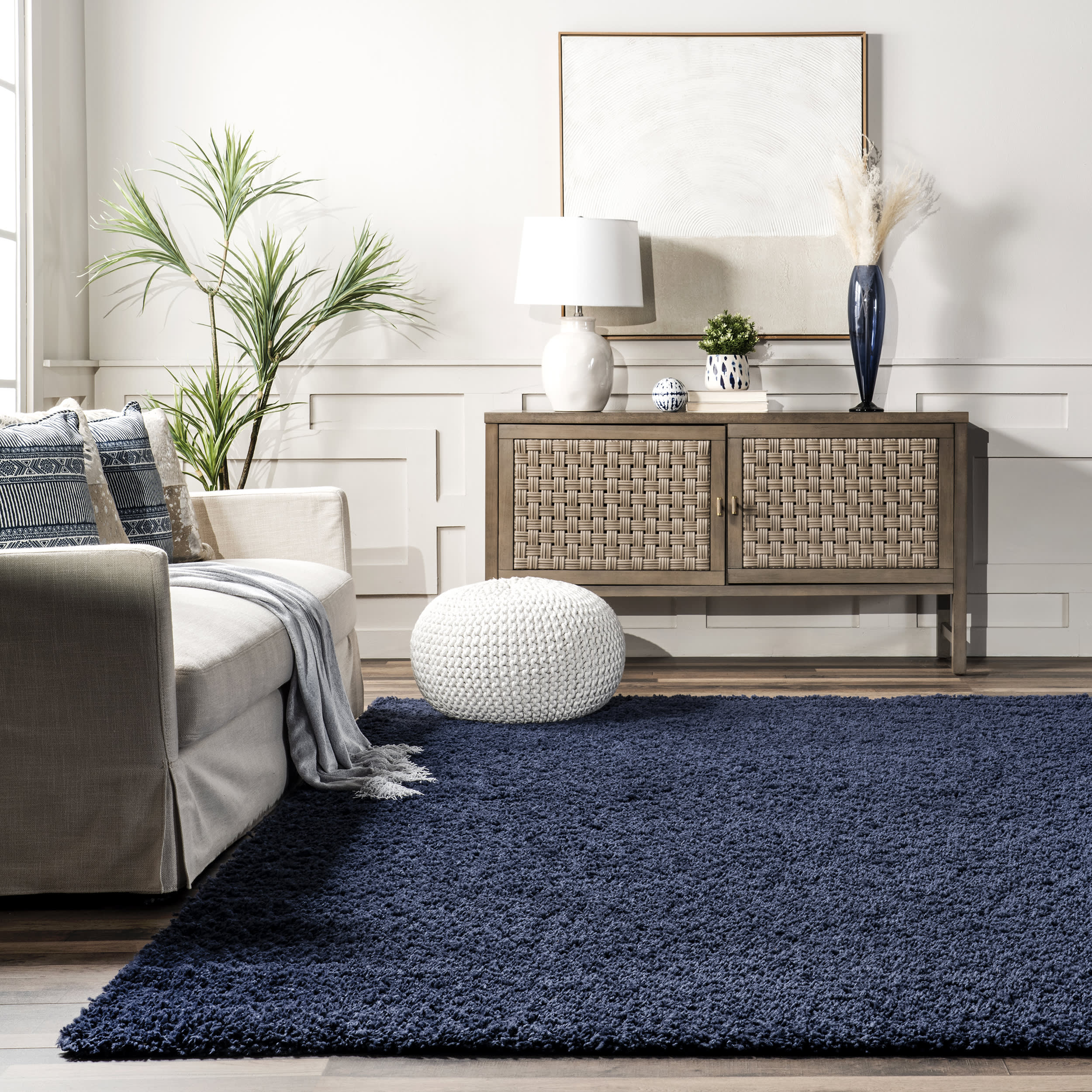 Plush Solid Shaggy Rug | Navy