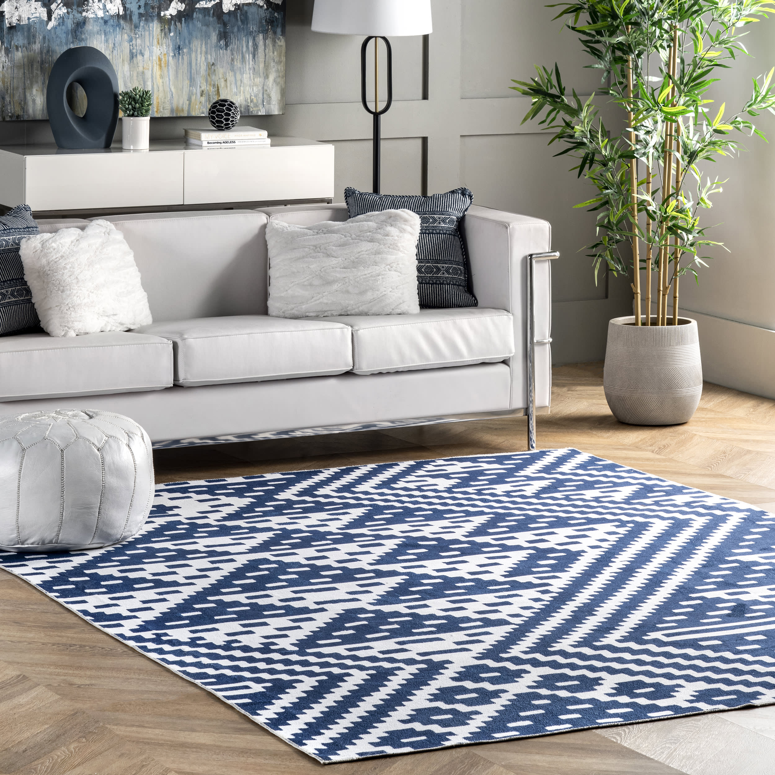 Alexis Trellis Washable Rug | Navy Secondary image