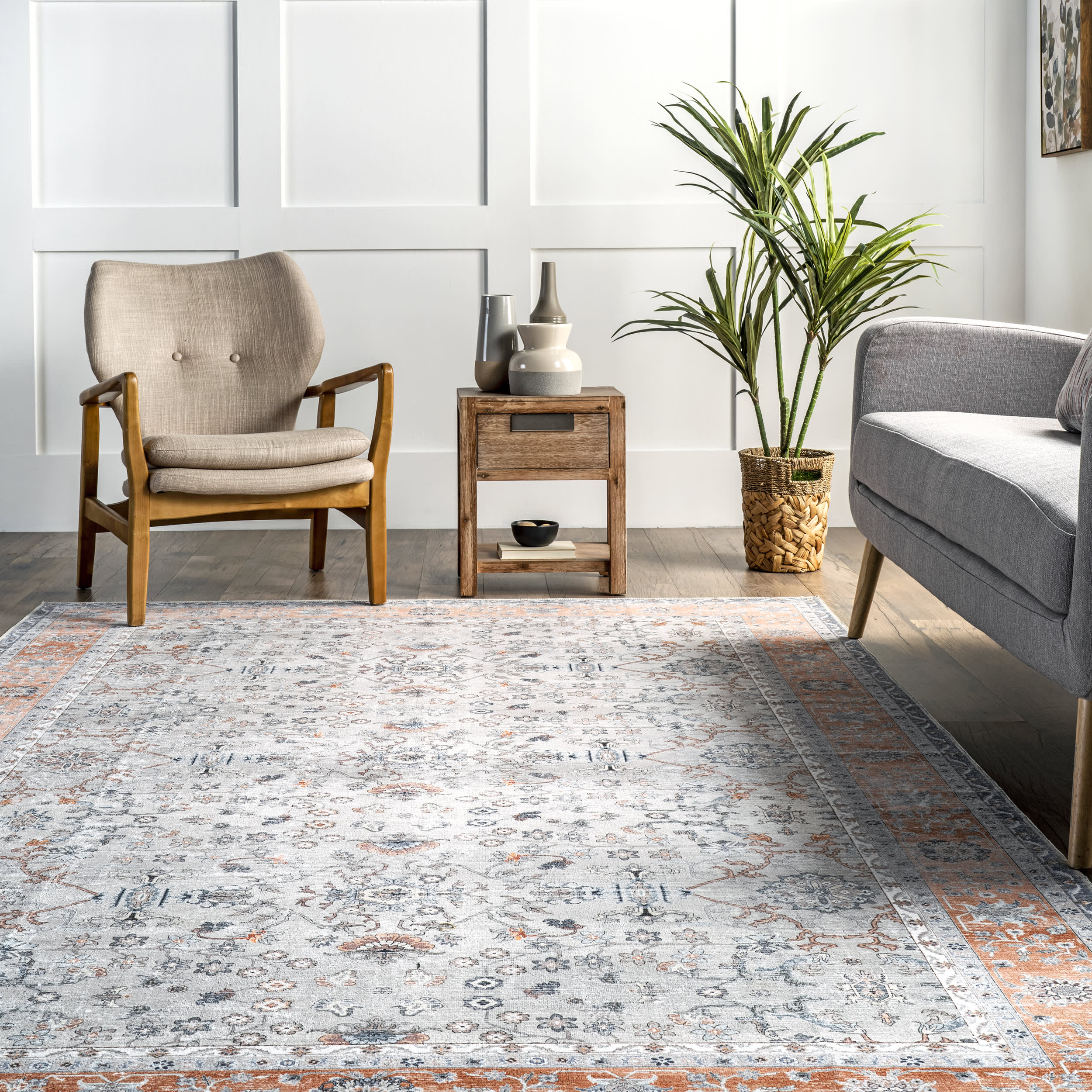Paulina Persian Washable Rug | Light Grey