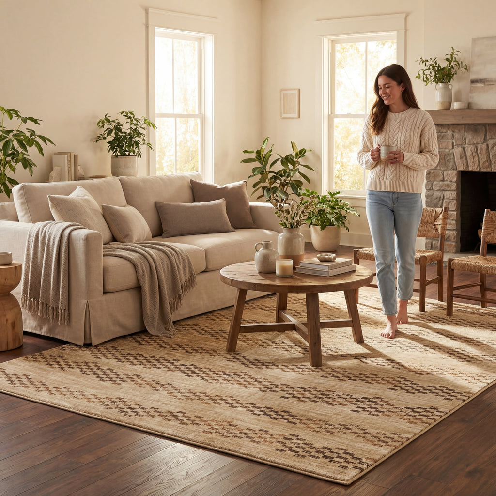 Brumacheck Mid-Century Modern Striped Rug | Tan