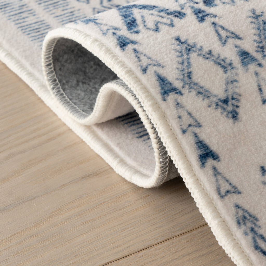 Benica Modern Geometric Washable Rug | Blue