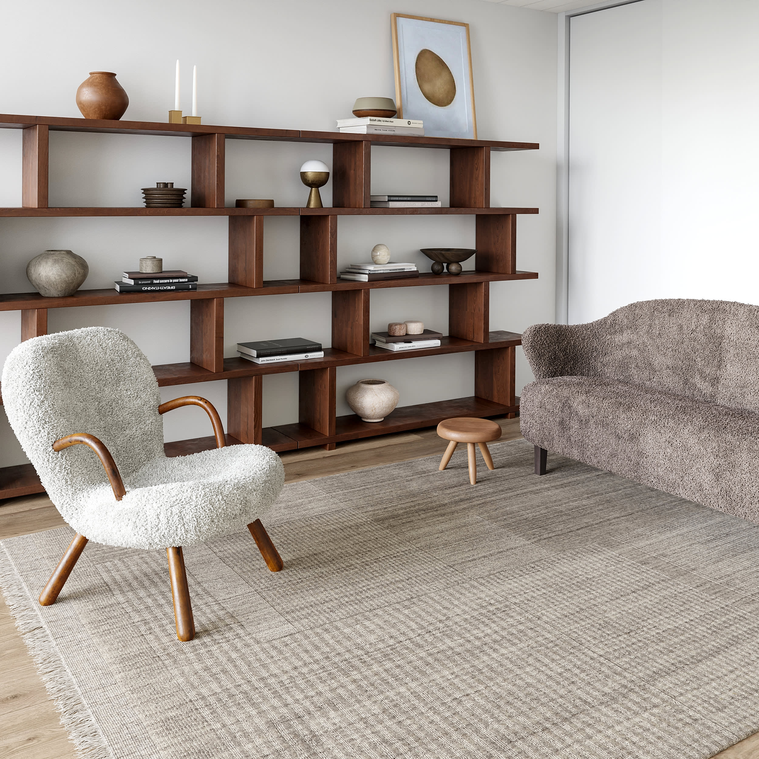 Mozai Fringed Wool-Blend Rug | Beige