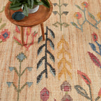 Folk Floral Kilim Handwoven Jute Rug | Natural