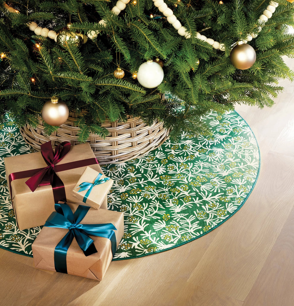 Winter Pinecones Machine Washable Rug | Green